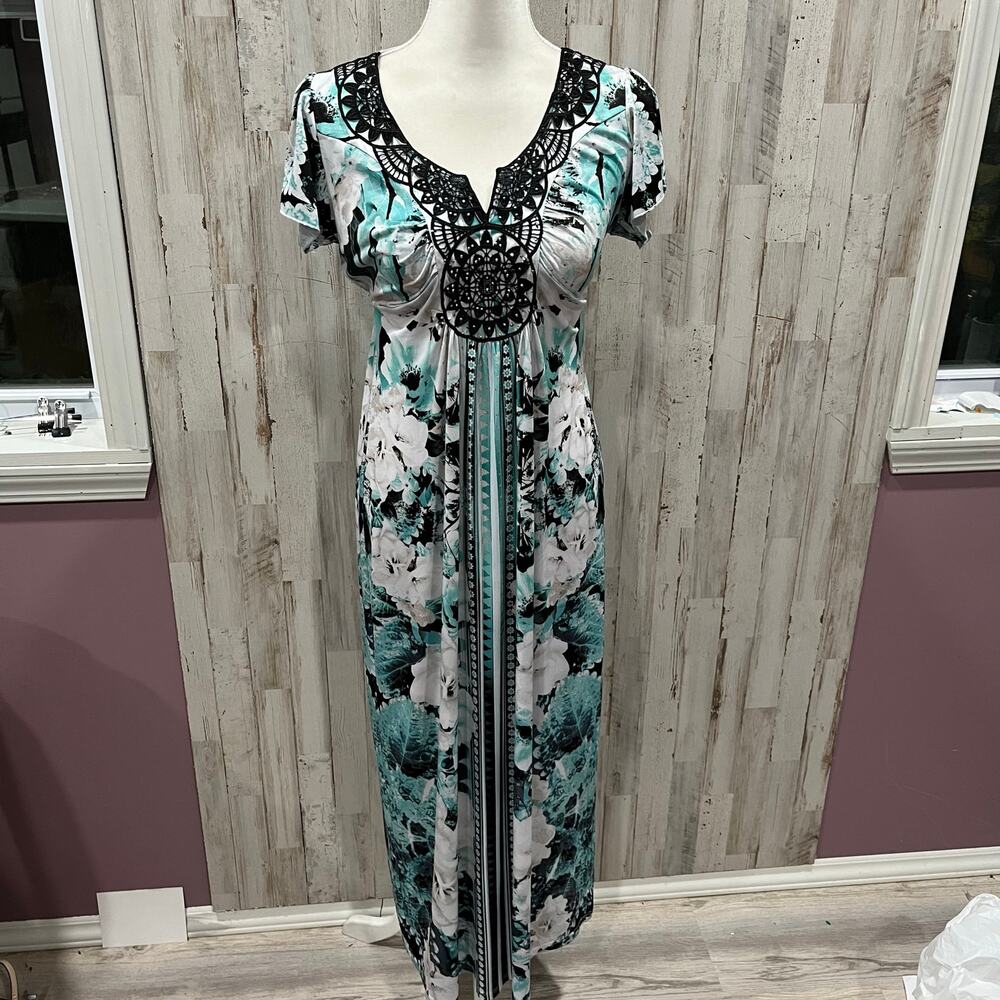 Style & Co. Floral Maxi Dress in Teal, Black & White